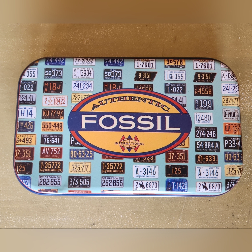 NWT Vintage Fossil Brand License Plates Puzzle In Matching Tin Box